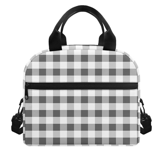 Dark Grey And White Gingham Print Insulated Lunch Bag