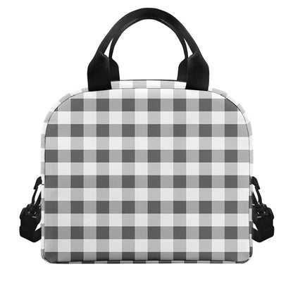 Dark Grey And White Gingham Print Insulated Lunch Bag