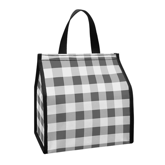 Dark Grey And White Gingham Print Insulated Lunch Tote