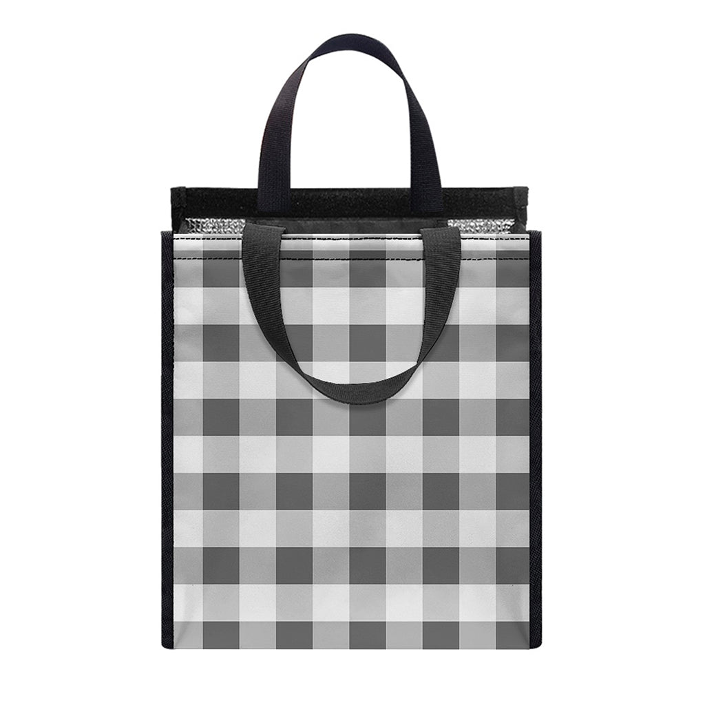 Dark Grey And White Gingham Print Insulated Lunch Tote