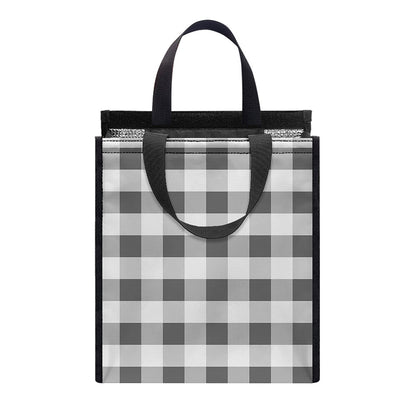 Dark Grey And White Gingham Print Insulated Lunch Tote