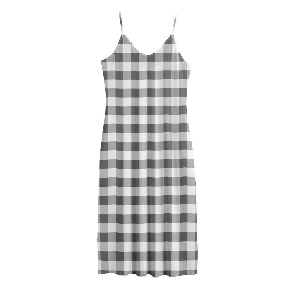 Dark Grey And White Gingham Print Jersey Midi Cami Dress
