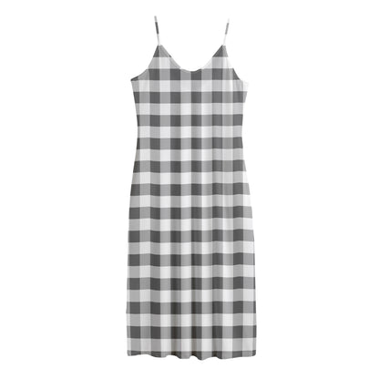 Dark Grey And White Gingham Print Jersey Midi Cami Dress