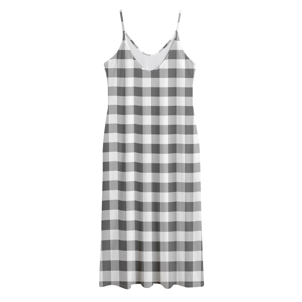 Dark Grey And White Gingham Print Jersey Midi Cami Dress
