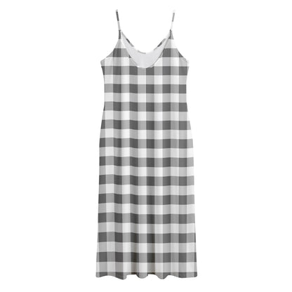 Dark Grey And White Gingham Print Jersey Midi Cami Dress