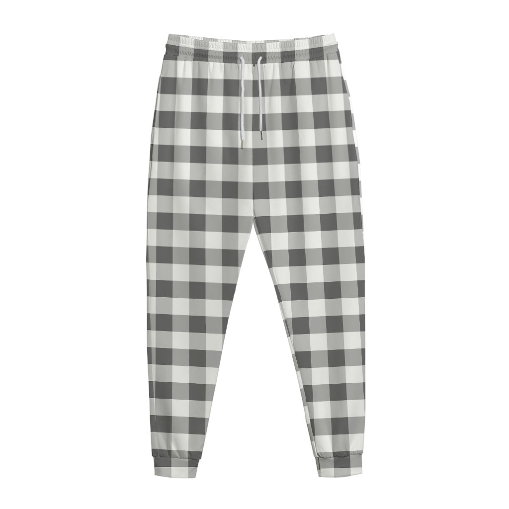 Dark Grey And White Gingham Print Jogger Pants