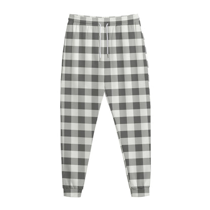 Dark Grey And White Gingham Print Jogger Pants