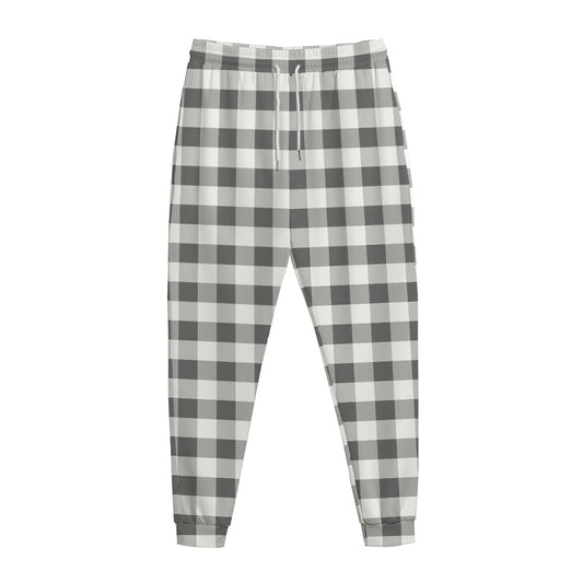 Dark Grey And White Gingham Print Jogger Pants