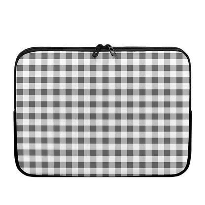Dark Grey And White Gingham Print Laptop Sleeve