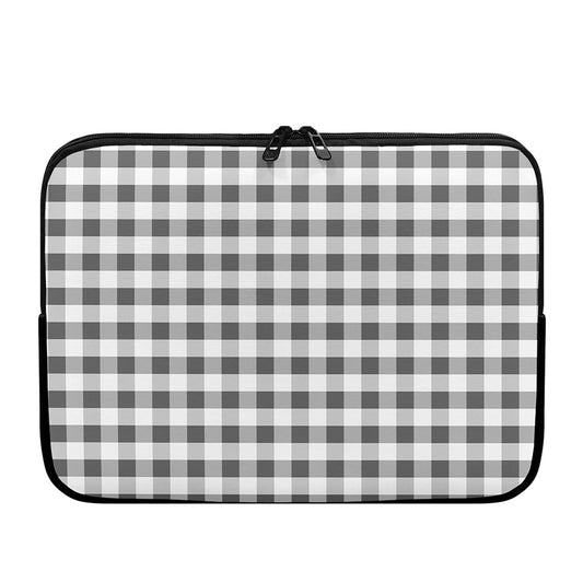 Dark Grey And White Gingham Print Laptop Sleeve