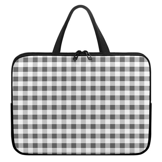 Dark Grey And White Gingham Print Laptop Sleeve With Handle