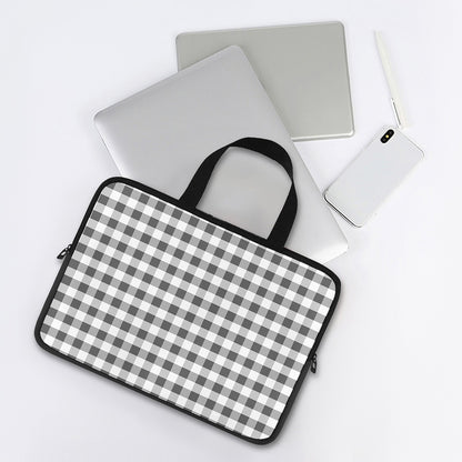 Dark Grey And White Gingham Print Laptop Sleeve With Handle