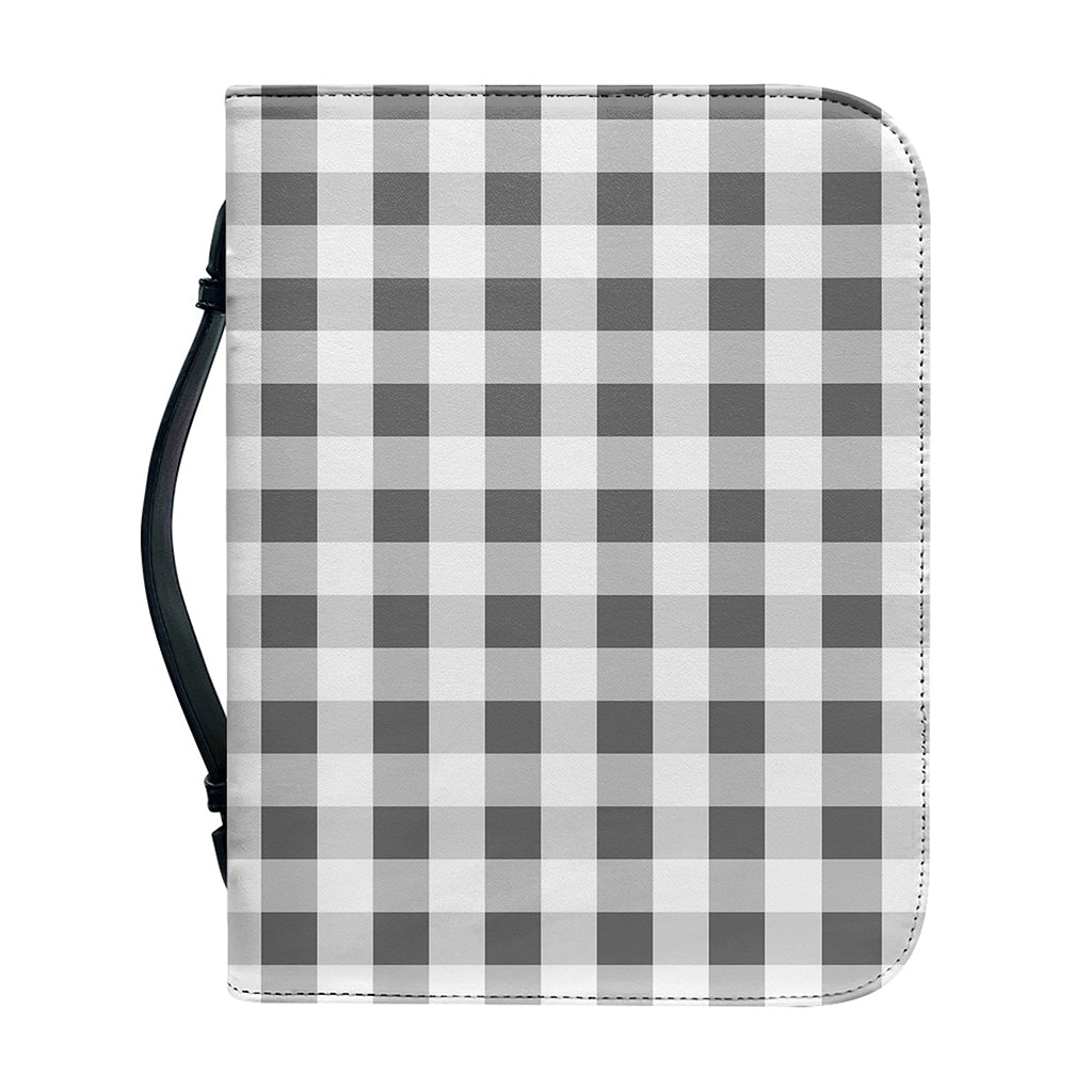 Dark Grey And White Gingham Print Leather Bible Cover