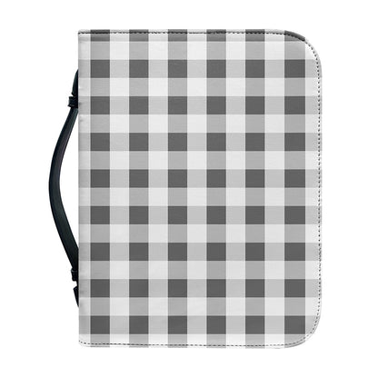 Dark Grey And White Gingham Print Leather Bible Cover