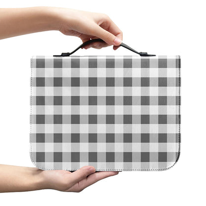 Dark Grey And White Gingham Print Leather Bible Cover