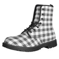 Dark Grey And White Gingham Print Lace-Up Boots