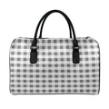 Dark Grey And White Gingham Print Leather Duffel Bag