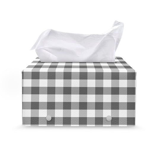 Dark Grey And White Gingham Print Leather Tissue Box Cover