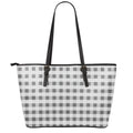 Dark Grey And White Gingham Print Leather Tote Bag With Zipper