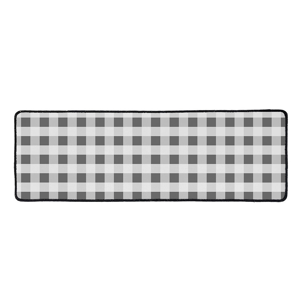 Dark Grey And White Gingham Print Long Kitchen Mat
