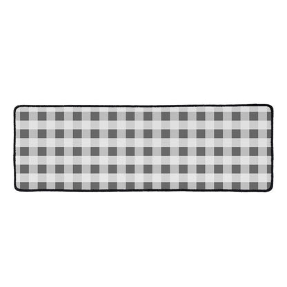 Dark Grey And White Gingham Print Long Kitchen Mat