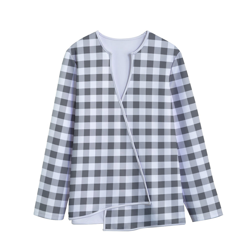 Dark Grey And White Gingham Print Long Sleeve Short Coat