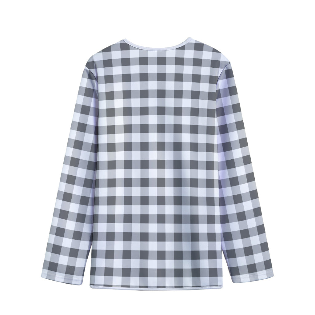 Dark Grey And White Gingham Print Long Sleeve Short Coat