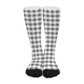 Dark Grey And White Gingham Print Long Socks