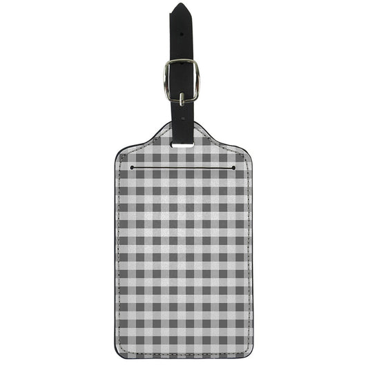 Dark Grey And White Gingham Print Luggage Tag