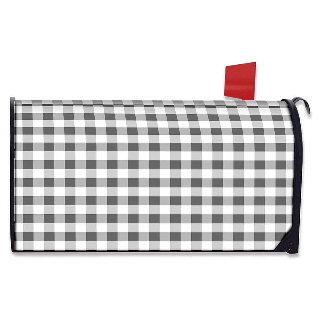 Dark Grey And White Gingham Print Mailbox Cover