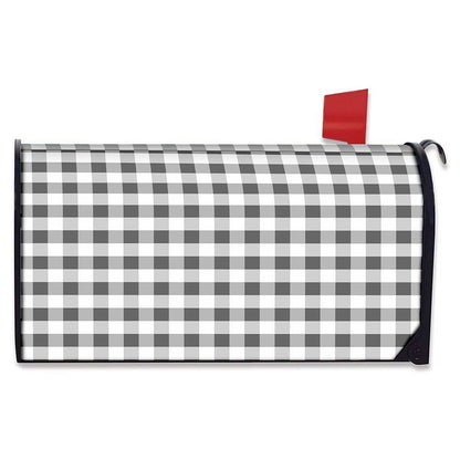 Dark Grey And White Gingham Print Mailbox Cover