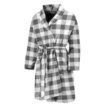 Dark Grey And White Gingham Print Men's Bathrobe