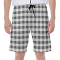 Dark Grey And White Gingham Print Men's Beach Shorts
