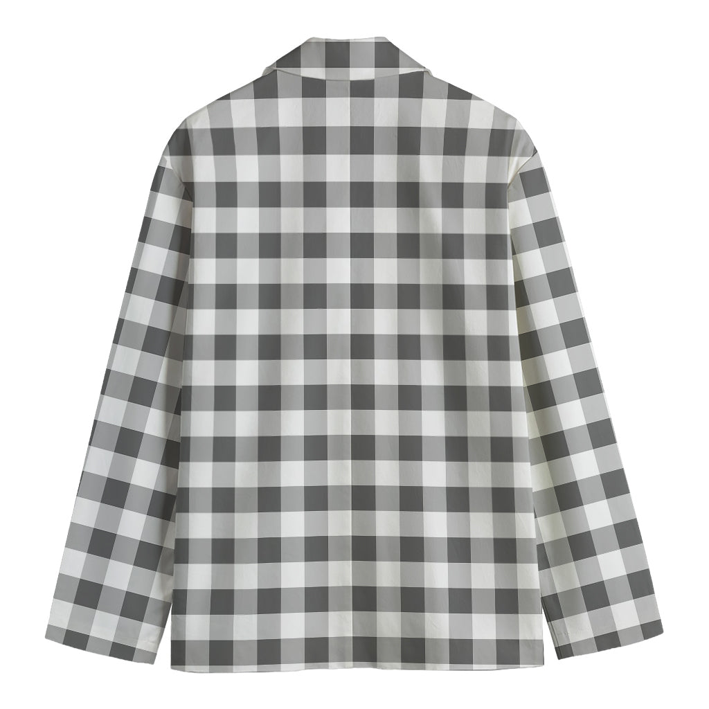 Dark Grey And White Gingham Print Men's Blazer