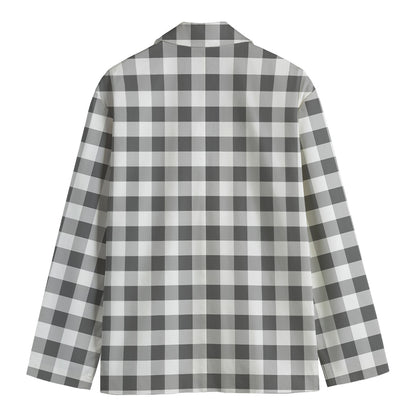 Dark Grey And White Gingham Print Men's Blazer