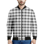 Dark Grey And White Gingham Print Men's Bomber Jacket