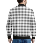 Dark Grey And White Gingham Print Men's Bomber Jacket