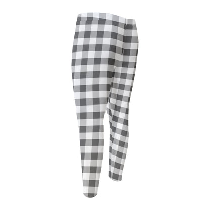 Dark Grey And White Gingham Print Men's Compression Pants