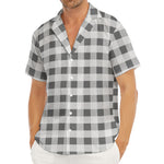 Dark Grey And White Gingham Print Men's Deep V-Neck Shirt