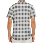 Dark Grey And White Gingham Print Men's Deep V-Neck Shirt