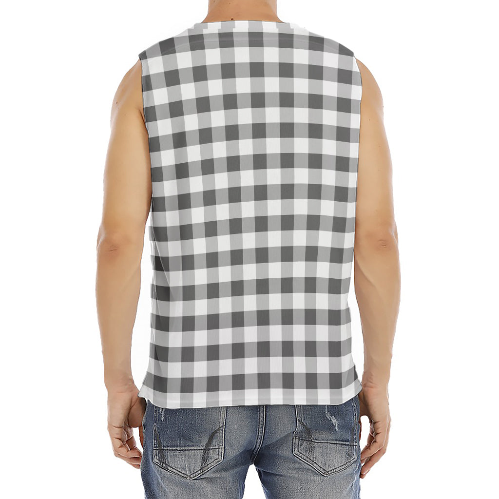 Dark Grey And White Gingham Print Men's Fitness Tank Top