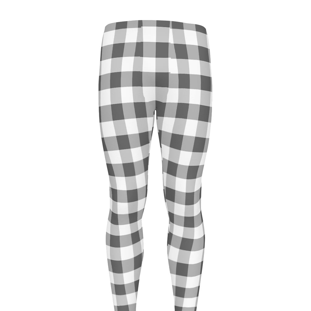 Dark Grey And White Gingham Print Men's leggings