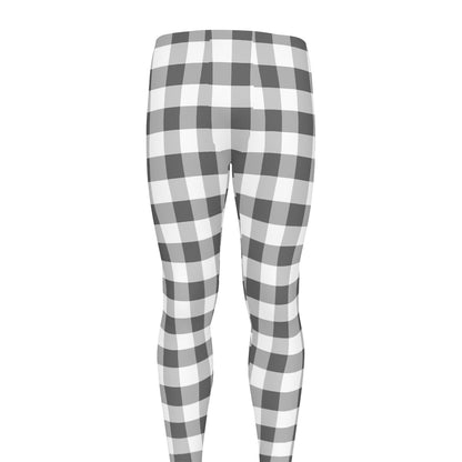 Dark Grey And White Gingham Print Men's leggings