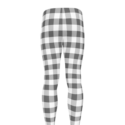 Dark Grey And White Gingham Print Men's leggings