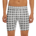 Dark Grey And White Gingham Print Men's Long Boxer Briefs