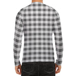 Dark Grey And White Gingham Print Men's Long Sleeve Rash Guard