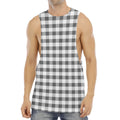 Dark Grey And White Gingham Print Men's Muscle Tank Top