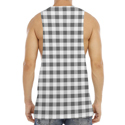 Dark Grey And White Gingham Print Men's Muscle Tank Top