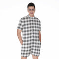 Dark Grey And White Gingham Print Men's Romper