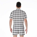 Dark Grey And White Gingham Print Men's Rompers